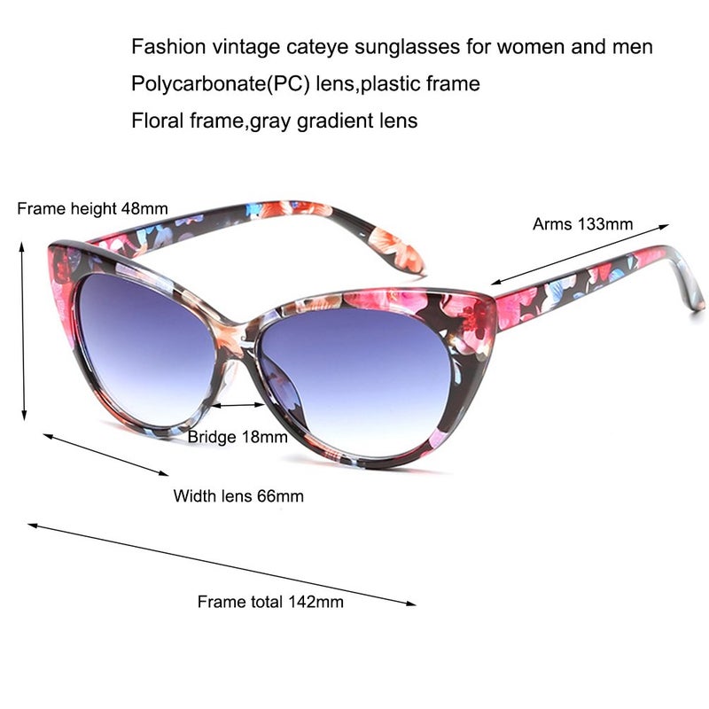 Armear Women Retro Cateye Sunglasses Vintage Floral Print Frame Gradient Grey Lens Glasses - Image 3